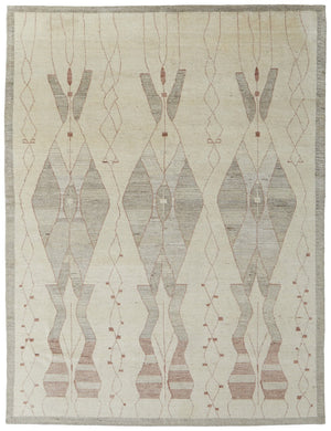 HomeRoots 6' Gray and Red Wool Geometric Hand-Knotted Area Rug for Contemporary Style and Comfort 8' X 12' 567305