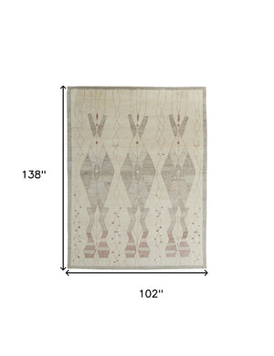 HomeRoots 6' Gray and Red Wool Geometric Hand-Knotted Area Rug for Contemporary Style and Comfort 8' X 12' 567305