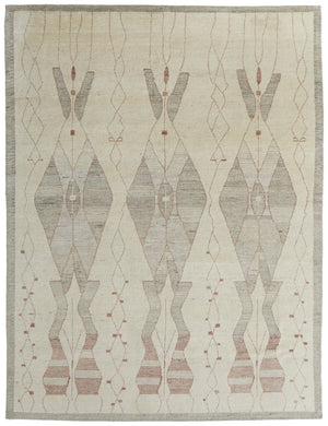 HomeRoots 6' Gray and Red Wool Geometric Hand-Knotted Area Rug for Contemporary Style and Comfort 8' X 12' 567305
