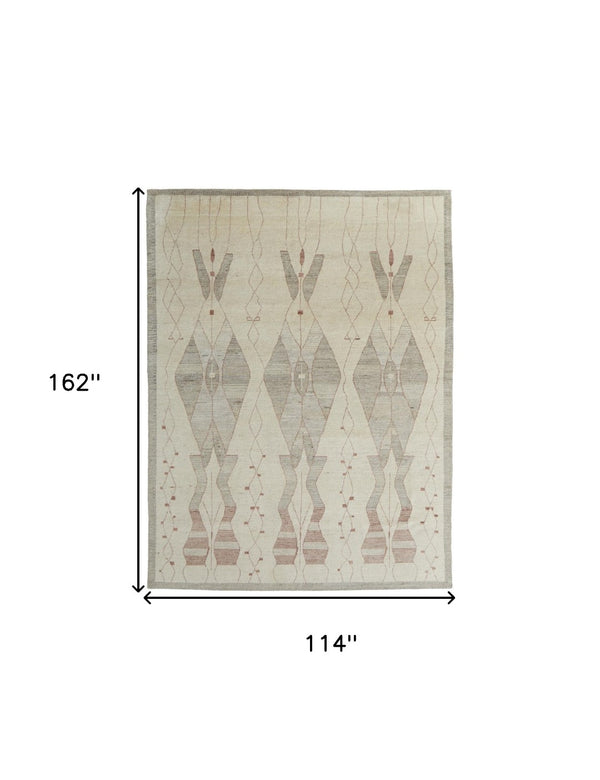 HomeRoots 6' Gray and Red Wool Geometric Hand-Knotted Area Rug for Contemporary Style and Comfort 9' X 13' 567306