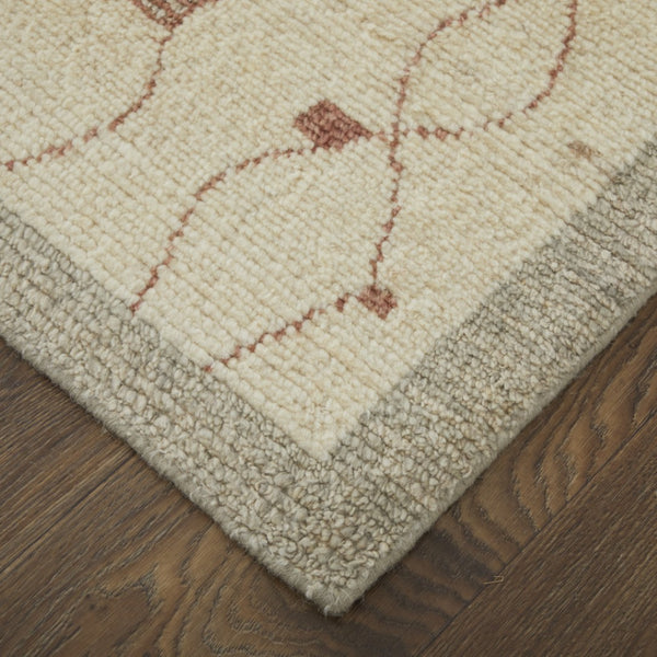 HomeRoots 6' Gray and Red Wool Geometric Hand-Knotted Area Rug for Contemporary Style and Comfort 2' X 3' 567307