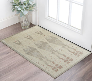 HomeRoots 6' Gray and Red Wool Geometric Hand-Knotted Area Rug for Contemporary Style and Comfort 2' X 3' 567307