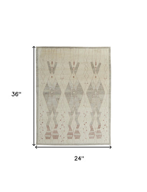 HomeRoots 6' Gray and Red Wool Geometric Hand-Knotted Area Rug for Contemporary Style and Comfort 2' X 3' 567307