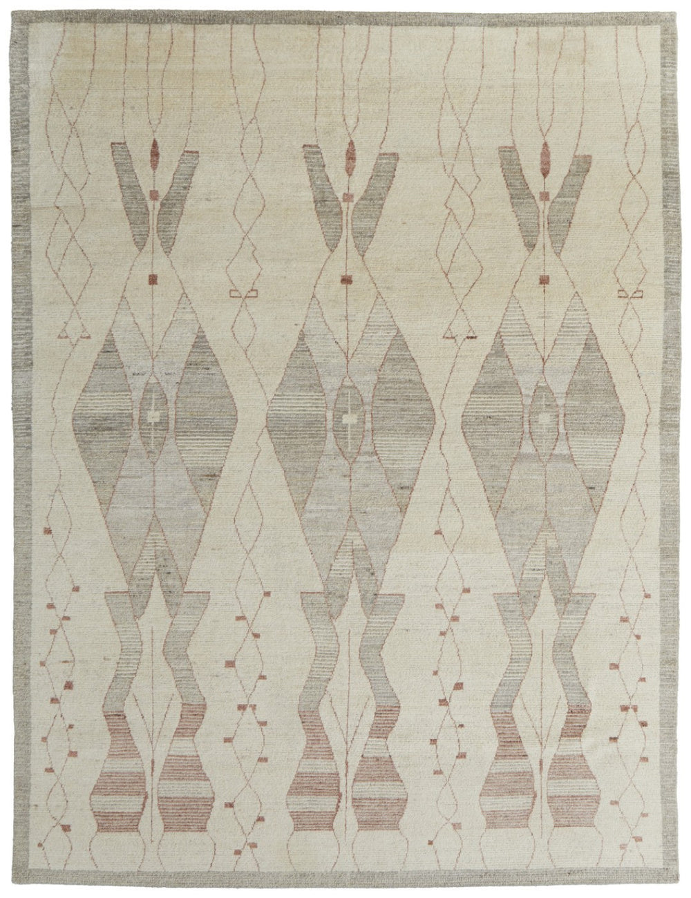 HomeRoots 6' Gray and Red Wool Geometric Hand-Knotted Area Rug for Contemporary Style and Comfort 2' X 3' 567307