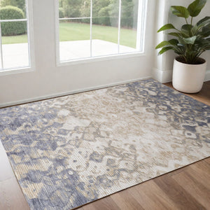 Homeroots 3' X 5' Ivory Tan And Blue Ombre Power Loom Area Rug Gray Polyester 567312