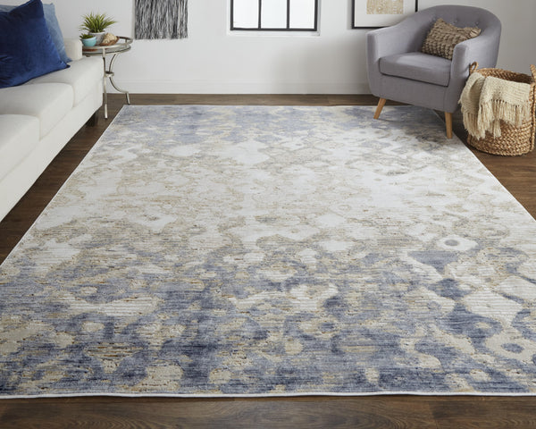 Homeroots 3' X 5' Ivory Tan And Blue Ombre Power Loom Area Rug Gray Polyester 567312