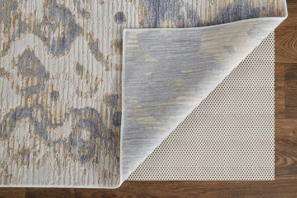 Homeroots 3' X 5' Ivory Tan And Blue Ombre Power Loom Area Rug Gray Polyester 567312