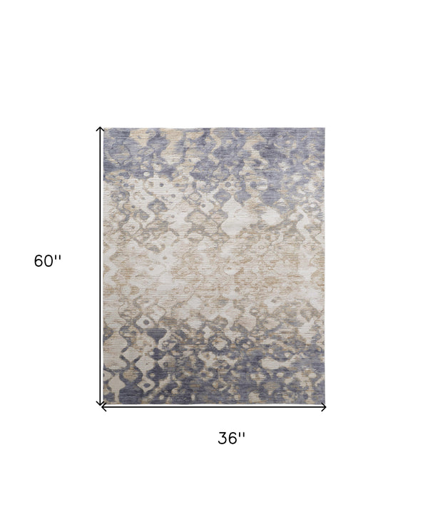 Homeroots 3' X 5' Ivory Tan And Blue Ombre Power Loom Area Rug Gray Polyester 567312