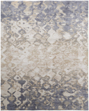 Homeroots 3' X 5' Ivory Tan And Blue Ombre Power Loom Area Rug Gray Polyester 567312
