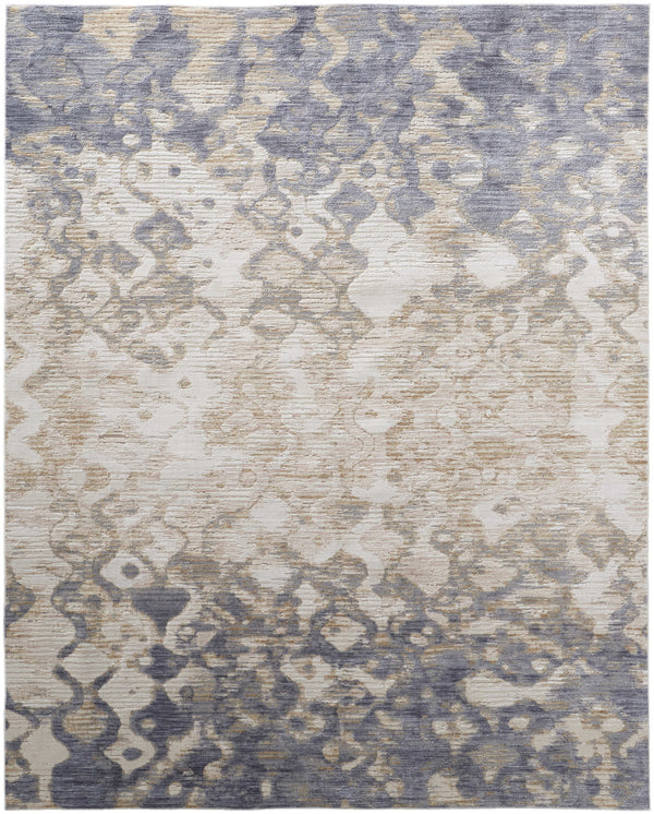 Homeroots 3' X 5' Ivory Tan And Blue Ombre Power Loom Area Rug Gray Polyester 567312