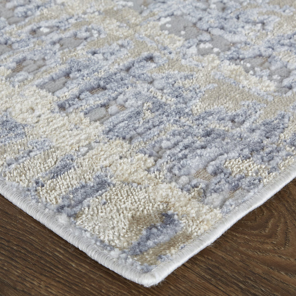 Homeroots 3' X 5' Ivory Tan And Blue Ombre Power Loom Worn Faded Area Rug Gray Polyester 567315
