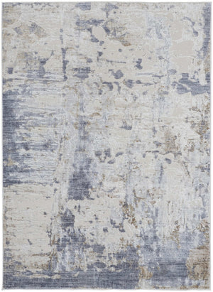 HomeRoots 5' Modern Abstract Area Rug in Ivory, Gray, and Blue - Durable, Stain-Resistant, and Elegant Design 5' X 8' 567318