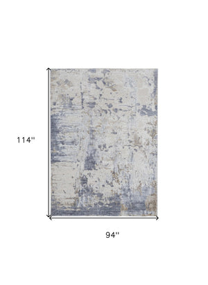 HomeRoots 5' Modern Abstract Area Rug in Ivory, Gray, and Blue - Durable, Stain-Resistant, and Elegant Design 8' X 10' 567319
