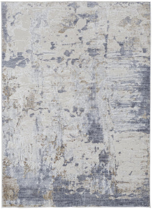 HomeRoots 5' Modern Abstract Area Rug in Ivory, Gray, and Blue - Durable, Stain-Resistant, and Elegant Design 10' X 13' 567320