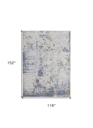 HomeRoots 5' Modern Abstract Area Rug in Ivory, Gray, and Blue - Durable, Stain-Resistant, and Elegant Design 10' X 13' 567320