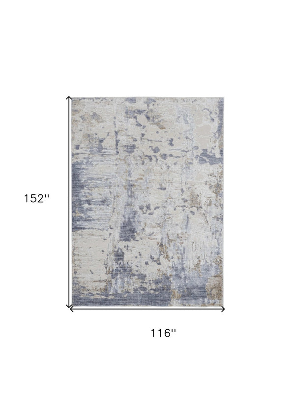 HomeRoots 5' Modern Abstract Area Rug in Ivory, Gray, and Blue - Durable, Stain-Resistant, and Elegant Design 10' X 13' 567320