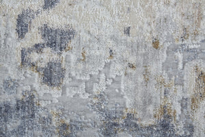 HomeRoots 5' Modern Abstract Area Rug in Ivory, Gray, and Blue - Durable, Stain-Resistant, and Elegant Design 10' Runner 567321