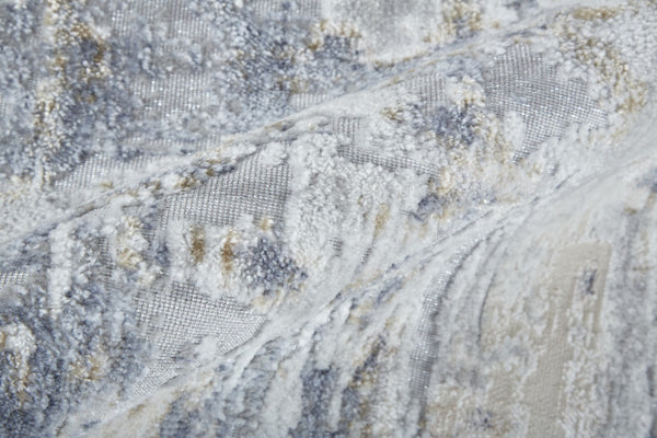HomeRoots 5' Modern Abstract Area Rug in Ivory, Gray, and Blue - Durable, Stain-Resistant, and Elegant Design 8' Runner 567322