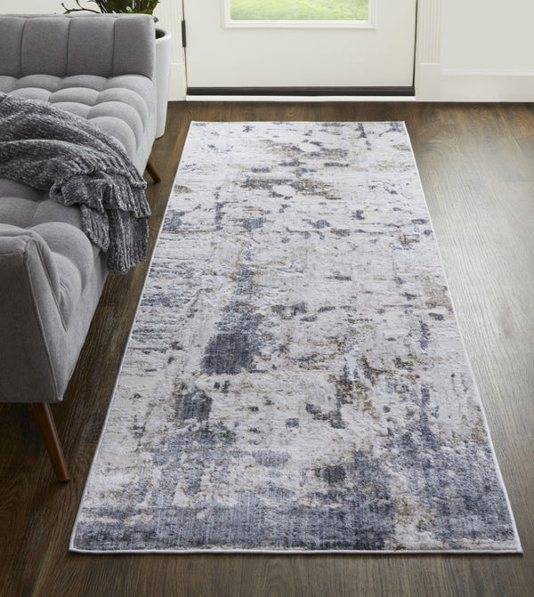 HomeRoots 5' Modern Abstract Area Rug in Ivory, Gray, and Blue - Durable, Stain-Resistant, and Elegant Design 8' Runner 567322