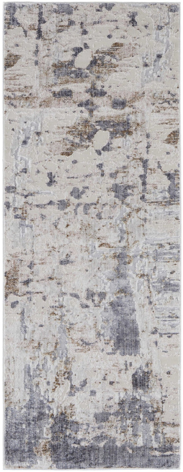 HomeRoots 5' Modern Abstract Area Rug in Ivory, Gray, and Blue - Durable, Stain-Resistant, and Elegant Design 8' Runner 567322