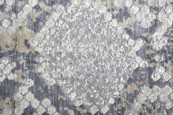 HomeRoots 5' Contemporary Gray Silver Blue Geometric Area Rug - Durable, Stain-Resistant, Family-Friendly Design 5' X 8' 567327