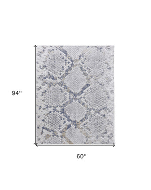 HomeRoots 5' Contemporary Gray Silver Blue Geometric Area Rug - Durable, Stain-Resistant, Family-Friendly Design 5' X 8' 567327