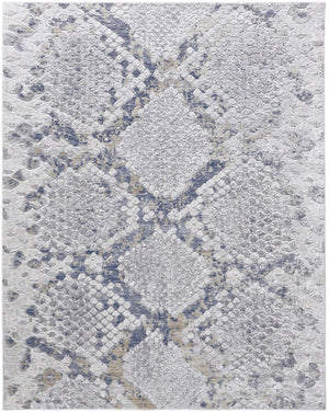HomeRoots 5' Contemporary Gray Silver Blue Geometric Area Rug - Durable, Stain-Resistant, Family-Friendly Design 5' X 8' 567327