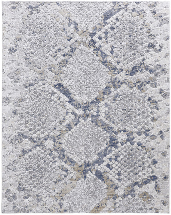 HomeRoots 5' Contemporary Gray Silver Blue Geometric Area Rug - Durable, Stain-Resistant, Family-Friendly Design 10' X 13' 567329