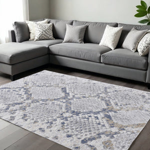 HomeRoots 5' Contemporary Gray Silver Blue Geometric Area Rug - Durable, Stain-Resistant, Family-Friendly Design 10' X 13' 567329