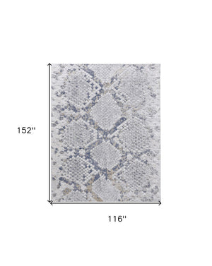 HomeRoots 5' Contemporary Gray Silver Blue Geometric Area Rug - Durable, Stain-Resistant, Family-Friendly Design 10' X 13' 567329