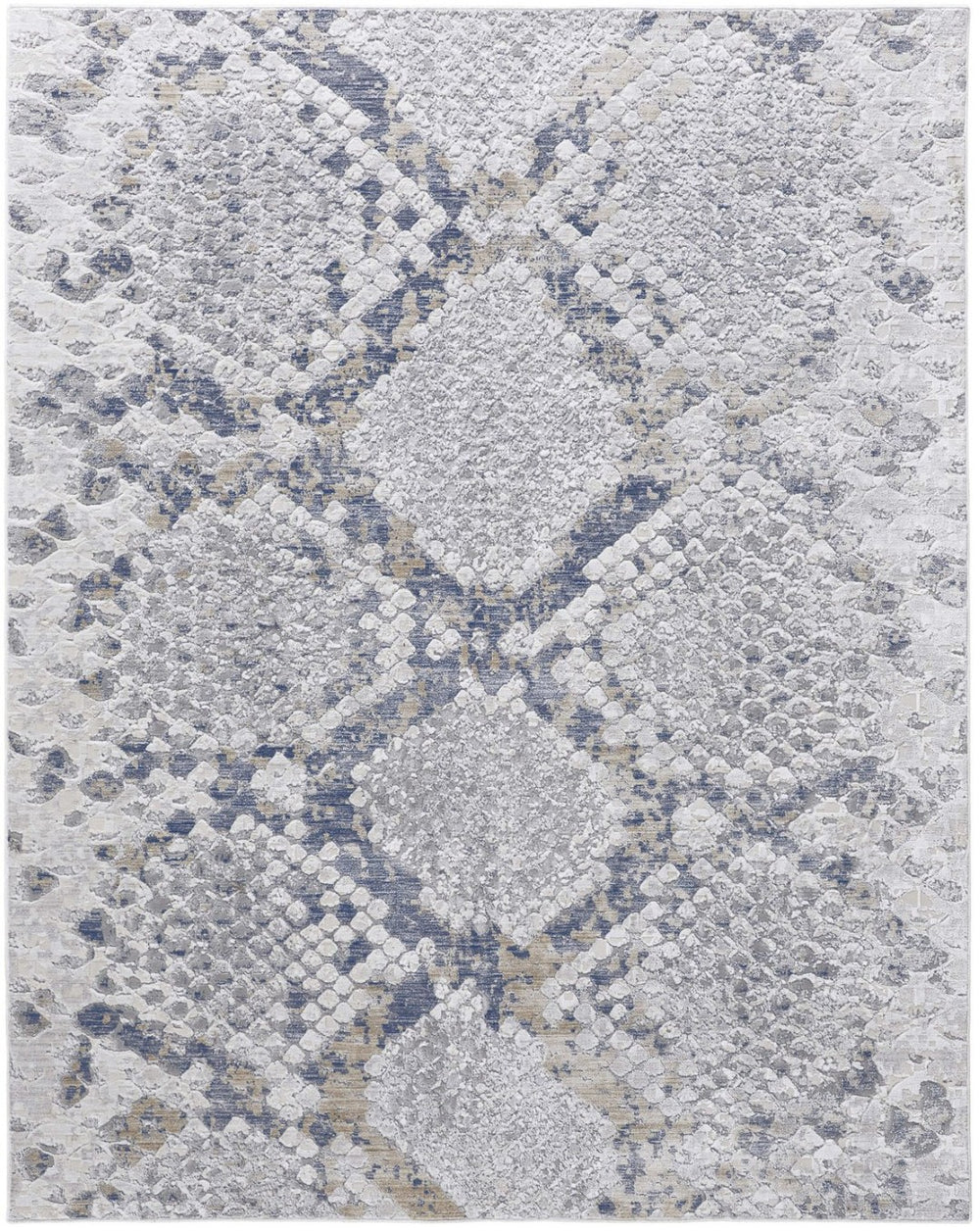 HomeRoots 5' Contemporary Gray Silver Blue Geometric Area Rug - Durable, Stain-Resistant, Family-Friendly Design 10' X 13' 567329