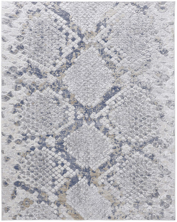 HomeRoots 5' Contemporary Gray Silver Blue Geometric Area Rug - Durable, Stain-Resistant, Family-Friendly Design 10' X 13' 567329