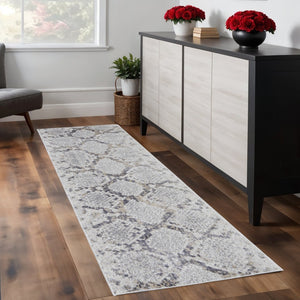 HomeRoots 5' Contemporary Gray Silver Blue Geometric Area Rug - Durable, Stain-Resistant, Family-Friendly Design 8' Runner 567331