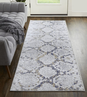 HomeRoots 5' Contemporary Gray Silver Blue Geometric Area Rug - Durable, Stain-Resistant, Family-Friendly Design 8' Runner 567331