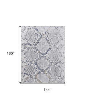 HomeRoots 5' Contemporary Gray Silver Blue Geometric Area Rug - Durable, Stain-Resistant, Family-Friendly Design 12' X 15' 567333