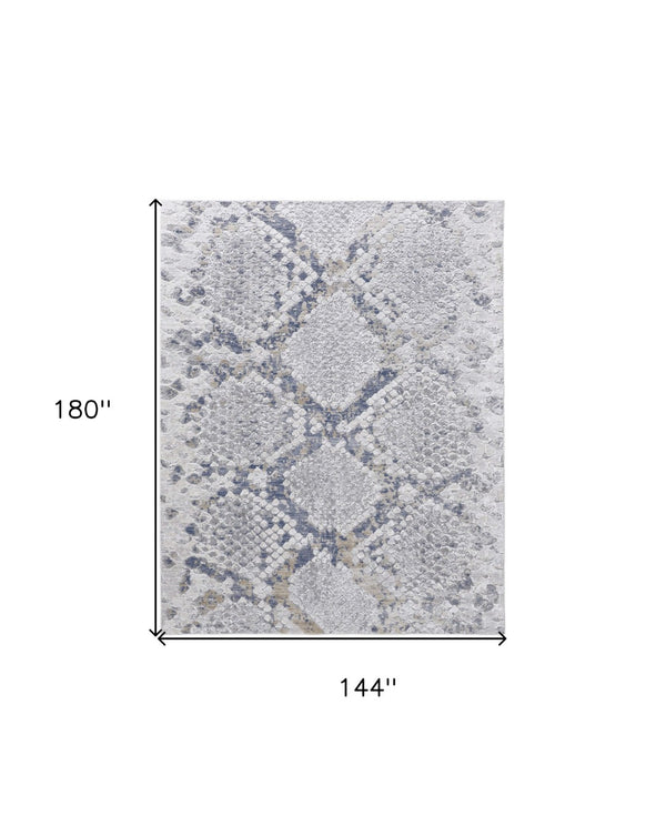 HomeRoots 5' Contemporary Gray Silver Blue Geometric Area Rug - Durable, Stain-Resistant, Family-Friendly Design 12' X 15' 567333