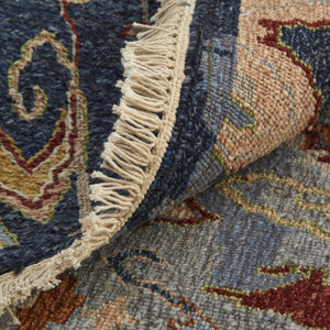 HomeRoots 4' Hand-Knotted Wool Ikat Area Rug in Blue-Gray and Brown – Timeless Charm for Any Room 6' X 9' 567336