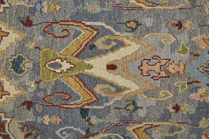 HomeRoots 4' Hand-Knotted Wool Ikat Area Rug in Blue-Gray and Brown – Timeless Charm for Any Room 6' X 9' 567336