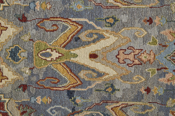 HomeRoots 4' Hand-Knotted Wool Ikat Area Rug in Blue-Gray and Brown – Timeless Charm for Any Room 6' X 9' 567336