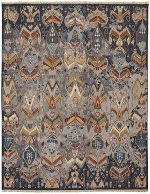 Homeroots 6' X 9' Blue Gray And Brown Wool Ikat Hand Knotted Area Rug With Fringe Blue Wool 567336