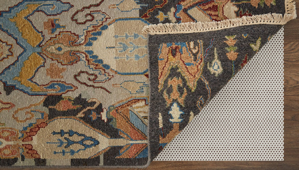 Homeroots 4' X 6' Blue Gray And Brown Wool Ikat Hand Knotted Area Rug With Fringe Taupe Wool 567341