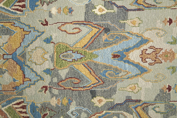 HomeRoots 4' Hand-Knotted Wool Ikat Area Rug in Blue-Gray and Brown – Timeless Charm for Any Room 4' X 6' 567341