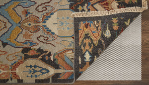 HomeRoots 4' Hand-Knotted Wool Ikat Area Rug in Blue-Gray and Brown – Timeless Charm for Any Room 6' X 9' 567342