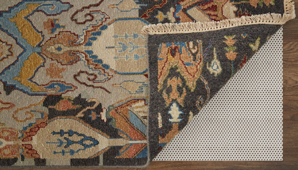 HomeRoots 4' Hand-Knotted Wool Ikat Area Rug in Blue-Gray and Brown – Timeless Charm for Any Room 6' X 9' 567342