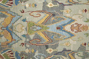HomeRoots 4' Hand-Knotted Wool Ikat Area Rug in Blue-Gray and Brown – Timeless Charm for Any Room 6' X 9' 567342