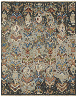 Homeroots 8' X 10' Blue Gray And Brown Wool Ikat Hand Knotted Area Rug With Fringe Taupe Wool 567343