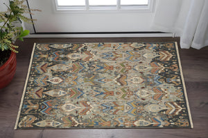 Homeroots 2' X 3' Blue Gray And Brown Wool Ikat Hand Knotted Area Rug With Fringe Taupe Wool 567346