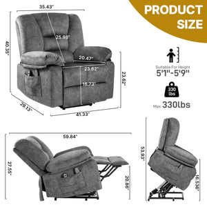 English Elm Power Lift Recliner with Massage & Heat, 8-Point Therapy, Timer & Easy Power Lift Assistance Grey W1403P177439