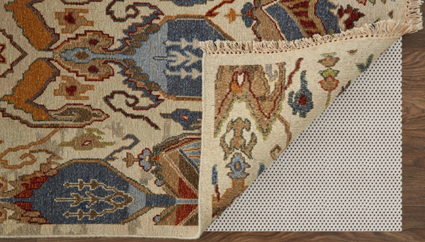 HomeRoots 4' Hand-Knotted Wool Ikat Area Rug in Blue-Gray and Brown – Timeless Charm for Any Room 9' X 13' 567351