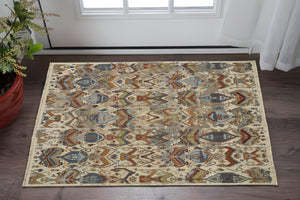 Homeroots 2' X 3' Ivory Blue And Brown Wool Ikat Hand Knotted Area Rug With Fringe Gray Wool 567353